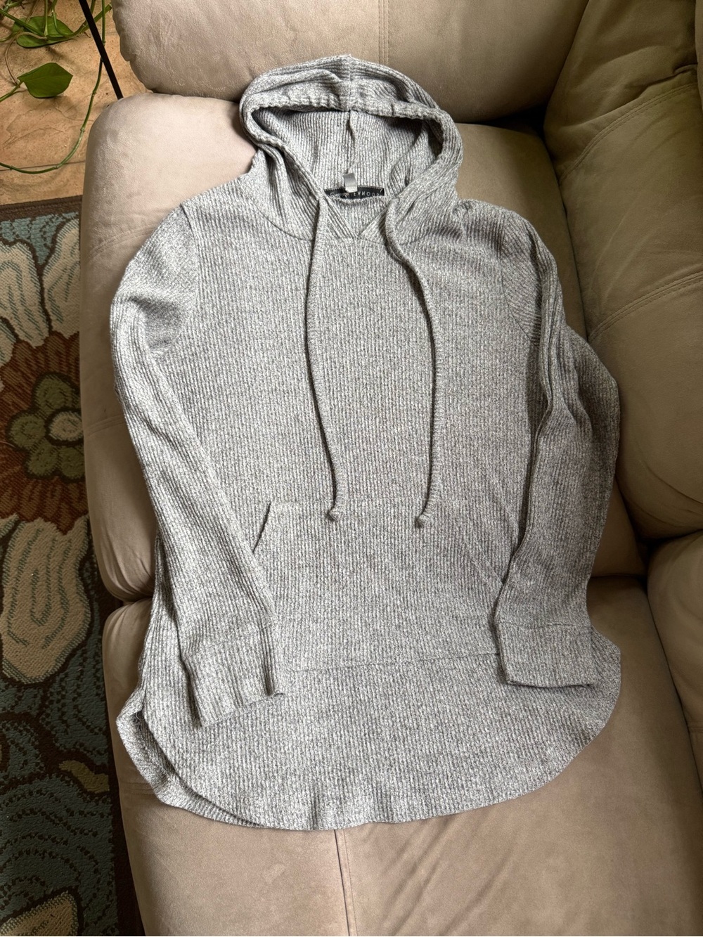 Absolutely Famous Light Gray Ribbed Crewneck Hoodie Sweater